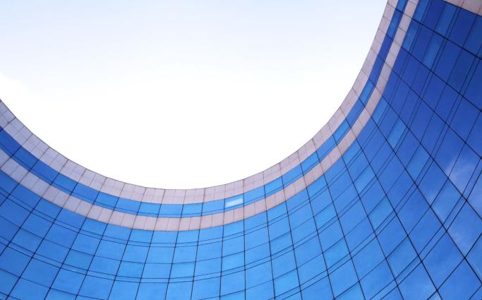 glass buildings blue round
